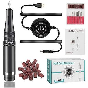 Nagelvijl elektrisch, 35000 RPM manicuremachine, elektrische nagelboor, draagbare nageldraaibank, elektrische manicuresnijset, nagelgelpolijstmachine, salonuitrusting(101P Black)