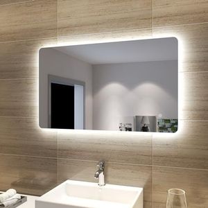 SONNI Badkamerspiegel, 100 x 60 cm, badkamerspiegel met ledverlichting, anti-condens, lichtspiegel, wandspiegel met touch-schakelaar, koud wit, IP44, energiebesparend