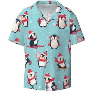 TyEdee Winter Kerst Pinguïns Print Heren Korte Mouw Jurk Shirts met Zak Casual Button Down Shirts Business Shirt, Zwart, 4XL