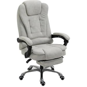 Office Chair with Reclining Swivel Fabric Computer Chair with Footrest Armrest Grey