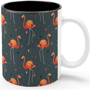 Sweet Flamingo Gepersonaliseerde Koffie Mok Koude Dranken Warme Melk Thee Cup Zwarte Voering Keramiek Tumbler met Handvat Gift voor Vrouwen Mannen 325 ml