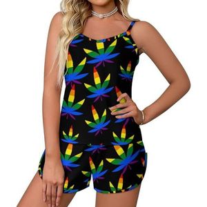 LGBT Weed Gay Pride 2-delige pyjamaset voor dames, sexy tanktop en korte broek, nachtkleding PJ Lounge