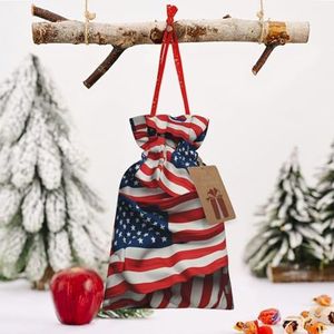 Kerst Trekkoord Zakken Usa Vlag Gedrukt Kerst Wrapping Zakken Kerst Candy Gift Bag voor Xmas Holiday Party
