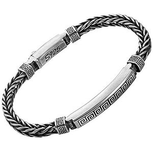 Sterling zilveren armbandArmbandVerstelbaarSterling zilveren armband Terug Woordpatroon Henneptouw Kiel Herenarmband Zilver Tide Mode All-Match Casual Retro Handgemaakte Chinese stijl sieraden (Color