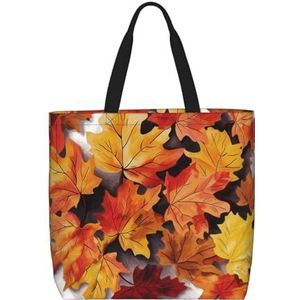 VTCTOASY Herfst bladeren print vrouwen draagtas grote capaciteit boodschappentas mode strandtas voor werk reizen, zwart, één maat, Zwart, One Size