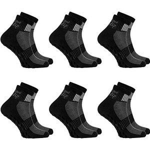 Rainbow Socks Vrouwen Mannen Katoen Antislip Grip ABS Sport Sokken, 6 X Zwart, 10-11