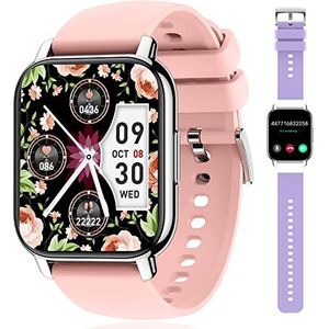 Popglory Smartwatch met tekst en oproep, 1,85 inch smartwatch voor dames en heren, fitness tracker horloge met bloeddruk, SpO2, hartslag, slaapmonitor en stapcalorieteller voor Android en iOS
