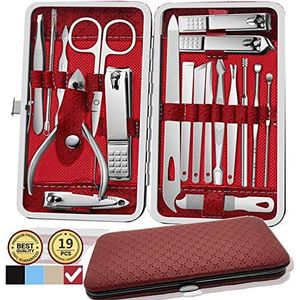 Manicure Set, 19 in 1 roestvrij staal professionele pedicure kit nagelschaar verzorgingsset met lederen reiskoffer geweldig cadeau voor mannen en vrouwen