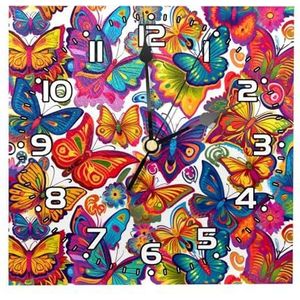 YTYVAGT Wandklok, klokken voor woonkamer, werkt op batterijen, vlinder bloemen kleurrijke, vierkante stille klok 7,85 inch
