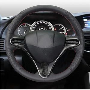 Stuurhoes Voor Civic (3-spaaks) 2006-2011 Handgestikte Zwarte Leren Antislip Auto Stuurhoes Stuurhoes van leer(Rode lijn)