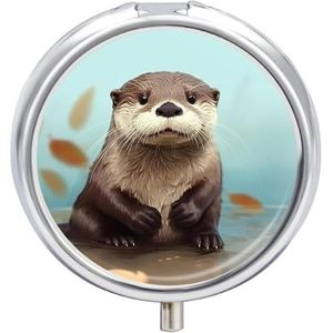3 Compartiment Kleine Pillendoos Reizen Geneeskunde Pil Organizer met Spiegel Vochtbestendige Pillen Case Leuke Otter Draagbare Pocket Geneeskunde Organizer Ronde Vitamine Organizer Box