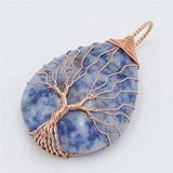 Rose Gold Color Wire Wrap Tree of Life Water Drop Pendant for Women Necklace Natural Stone Purple Pink Crystal Pendants Jewelry-Sodalite