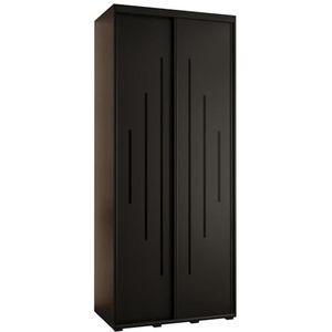 MEBLE KRYSPOL Davos 12 100 Kledingkast met twee schuifdeuren voor slaapkamer - moderne opbergkast, kledingroede en planken - 235,2x100x60 cm - Zwart Zwart Zwart