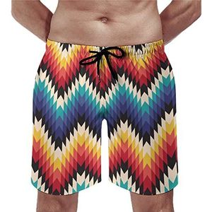 Kleurrijke geometrische patroon heren zwembroek casual strand shorts met compressie voering sneldrogende badmode met zakken 2XL