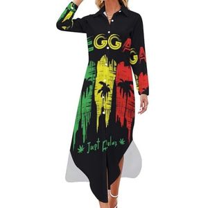 Reggae Music Maxi-jurk voor dames, lange mouwen, knoopsluiting, casual party, lange jurk, M