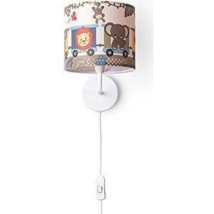 Paco Home Kinderkamer Wandarmatuur Lampenkap Stof Wandlamp Rond Jungle Dieren Jongen Meisje E27 Zoo