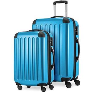 HAUPTSTADTKOFFER - Alex - 2-delige kofferset harde schaal glanzend, middelgrote koffer 65 cm + handbagage 55 cm, 74 + 42 liter, TSA, blauw, 65 cm, Kofferset