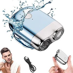 Waterdicht draagbaar mini USB oplaadbaar draadloos elektrisch roterend scheerapparaat voor heren, wasbaar, dubbelkopig, waterdicht en stil, scheertrimmer, cadeau voor mannen (blauw)