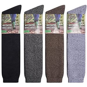 Soxy Heren wolmix lange Wellington Boot Sokken - 4 Pack - Welly Sokken - De Originele Wellie Sok - Festival Wandelen Wandelen Thermische Sokken - Diverse Kleuren - UK Schoenmaat 36-41, Meerkleurig,