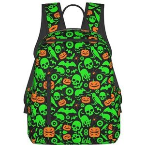 EdWal Halloween Pompoen Print Computer Rugzak College Stijlvolle Casual Laptop Tas Voor Reizen/Zaken/Vrouwen/Mannen, Groene Ghost Horror Halloween Pompoen, Eén maat