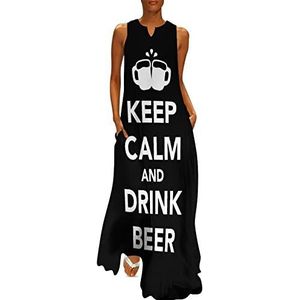 Keep Calm And Drink Beer dames enkellengte jurk slim fit mouwloze maxi-jurk casual zonnejurk 5XL