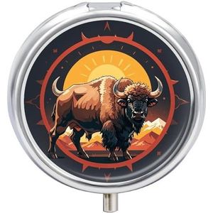Draagbare Pillendoos Pil Case Wild American Bison Mountains Reizen Pillendoos Kleine Pil Case Dagelijkse Pil Container Pil Organizer Pocket Geneeskunde Doos Leuke Pil Case