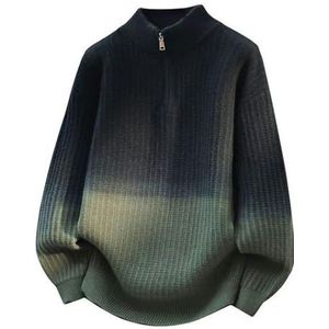 Herenmode Casual Trui, Kleurblok Verloop Breisel Pullover Met Kwart Rits Hals(Green,4X-Large)