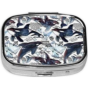 Mini vierkante pillendoos, medicijnorganisator, orka, draagbare EHBO-doos, reispillendoos met 2 vakken, kleine pillendoos voor zak of portemonnee