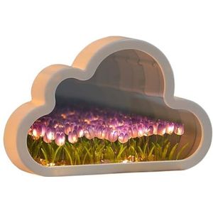 DIY Tulp nachtlampje, wolkvorm spiegel simulatie bloem slapen tafellamp thuis slaapkamer decoratie verjaardagscadeau voor tieners meisjes vrienden paars