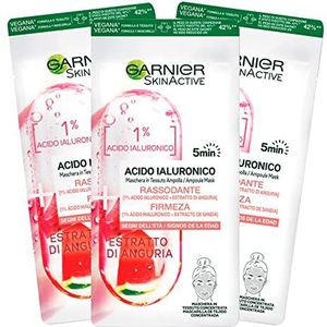 3 x Garnier SkinActive hyaluronzuurmasker van stof, verstevigend, anti-aging, verfrissend effect met watermeloenextract, 3 verpakkingen met 1 behandeling