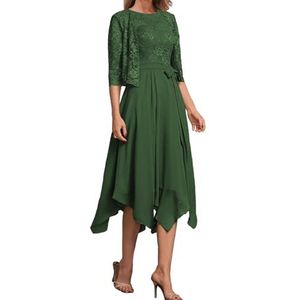 2 Stuks Moeder Van De Bruid Bruidegom Jurken Met Jassen Kant Formele Avond Grootmoeder Jassen Thee Lengte ZM193, Emerald Groen, 32