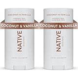 Native Deodorant | natuurlijke deodorant voor vrouwen en mannen | aluminiumvrij met baksoda, probiotica, kokosolie en sheaboter | kokos & vanille - 2 stuks