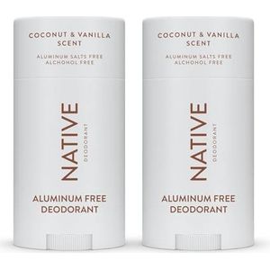 Native Deodorant voor Mannen & Vrouwen – Zonder Alcohol & Aluminium – Kokosnoot- en Vanille – Met Natuurlijk Afgeleide Ingrediënten – 72 Uur Geurbescherming (2 x 75 ml)