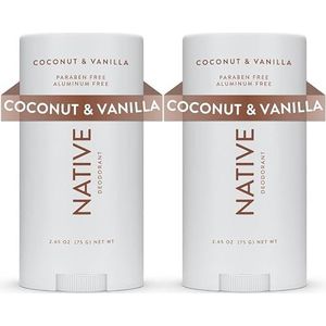 Native Deodorant | natuurlijke deodorant voor vrouwen en mannen | aluminiumvrij met baksoda, probiotica, kokosolie en sheaboter | kokos & vanille - 2 stuks