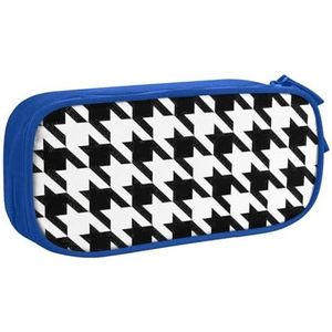 Yyoretp Grote Capaciteit Houndstooth Zwarte Print Potlood Case, Dubbellaags Rits Make-up Pouch Potlood Box Organizer., Blauw, Eén maat, Beauty Case