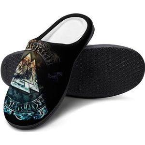 Nordic Casual Home Pantoffels voor Binnen in de Woonkamer, Warme en Comfortabele Zachte Platte Schoenen, Antislip Rubberen Onderkant Pantoffels(Viking Rune,13-14(46-47))
