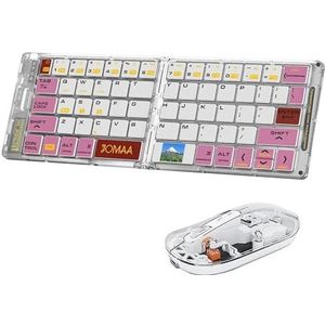 Jomatransparent Bluetooth opvouwbaar toetsenbord muis combo USB opvouwbaar toetsenbord met 2400DPI stille muis Fit Fit for computer laptop(Hebrew layout,Pink)