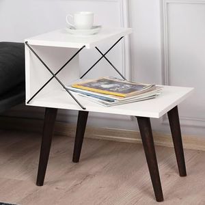 [en.casa] Bijzettafel Bergen salontafel met 1 plank 50x40x55 cm decoratieve tafel van hout met 4 poten wit