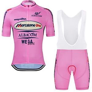 Marco Pantani Retro Pro Team Mercatone Uno Wielertrui Set Mens Zomer Korte Mouw Ademend MTB Fiets Kleding Bib Sets 9D Gel Pad, roze, M(59-69KG)