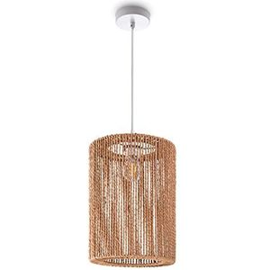 Paco Home Pendellamp Eettafel Papier Boho Hanglamp Eetkamer Lamp E27 Rotan, Kleur:Natuur (Ø25cm), Lamptype__Kleur:Hanglamp - Wit