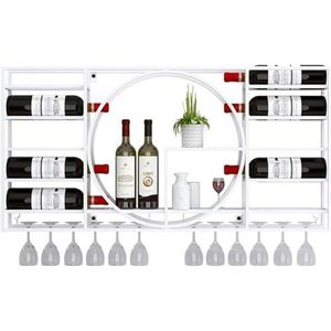 Wijnrek voor wandmontage, wijnrek, wandmontage met glaswerk, smeedijzeren industrieel windrek, huisrestaurant wijnkast decoratie/displayrek (afmetingen: 120 x 72 x 11 cm, kleur: wit)