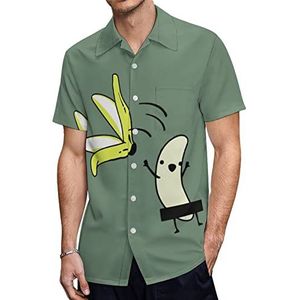 Banaan Striptease Hawaïaanse shirts voor heren, casual overhemd met korte mouwen, knoopsluiting, vakantie, strandshirts, XS