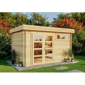 Tuinhuis Leandro-28 met houten vloer, 394 x 268, 8,64 m², wanddikte 28 mm, natuurlijk