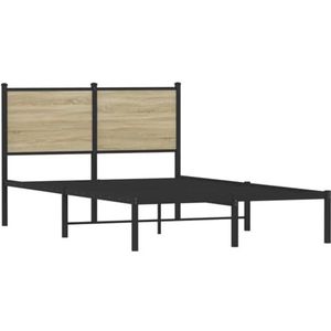 vidaXL Bedframe met hoofdbord metaal sonoma eikenkleurig 120x190 cm, tweepersoonsbed, bedden, ledikant, bed, bedombouw, metalen bedframe, logeerbed