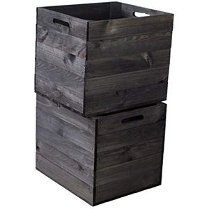 Set van 2 houten kisten, opbergkisten, geschikt voor alle Kallax-rekken en expidit-rekken, kallaxsystemen, wijnkist, fruitkist, plankkist, afmetingen 33 x 37,5 x 32,5 cm, zwart