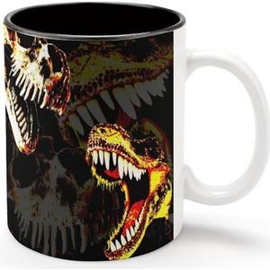 Dinosaurus Mond Gepersonaliseerde Koffiemok Koude Dranken Warme Melk Thee Cup Zwarte Voering Keramiek Tumbler met Handvat Gift voor Vrouwen Mannen 11oz