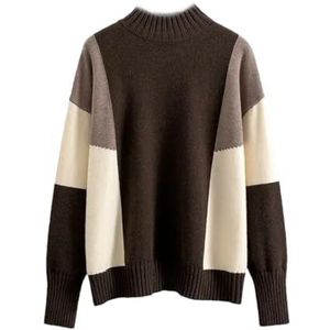 Lmtossey Dames kasjmier trui winter warme coltrui gebreide trui patchwork kerst pullover top, Koffie, Eén Maat