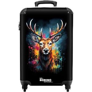 NoBoringSuitcases.com © Handbagage koffer Reiskoffer met wielen Trolleys Harde koffers in handbagage-middelgroot in 30 afbeeldingen (Hert met gewei tussen graffiti spray, 55x40x20 cm)