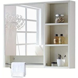 ZYDZ Badkamer wandgemonteerde kast, opbergorganizer badkamer houten opbergkast wandmontage enkele deur kapspiegel (wit, 60 x 70 x 13 cm)