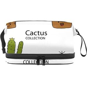 Grote capaciteit reizen cosmetische tas,Leuke Cactus glimlachende Set,Make-up tas,Waterdichte make-up tas organisator, Meerkleurig, 27x15x14 cm/10.6x5.9x5.5 in